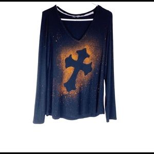 Cross Bleached Long Sleeve T-shirt Size small